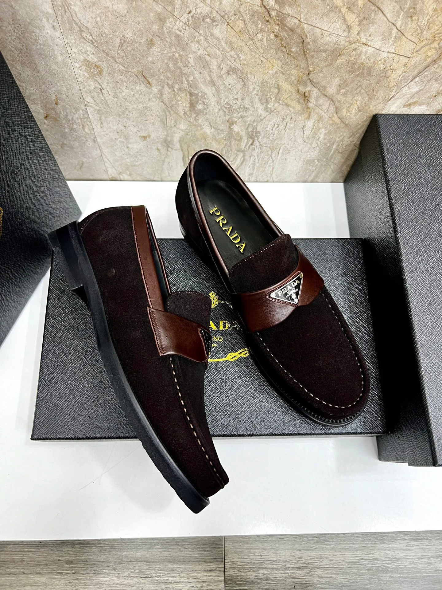 PRADA~ Size: 38-44 (customized 45/46 P: 💰880 P's original official website new high-end men's leather shoes, top-quality original replicas, made of imported open edge beads/calf leather, calf leather breathable lining, original leather outsole!